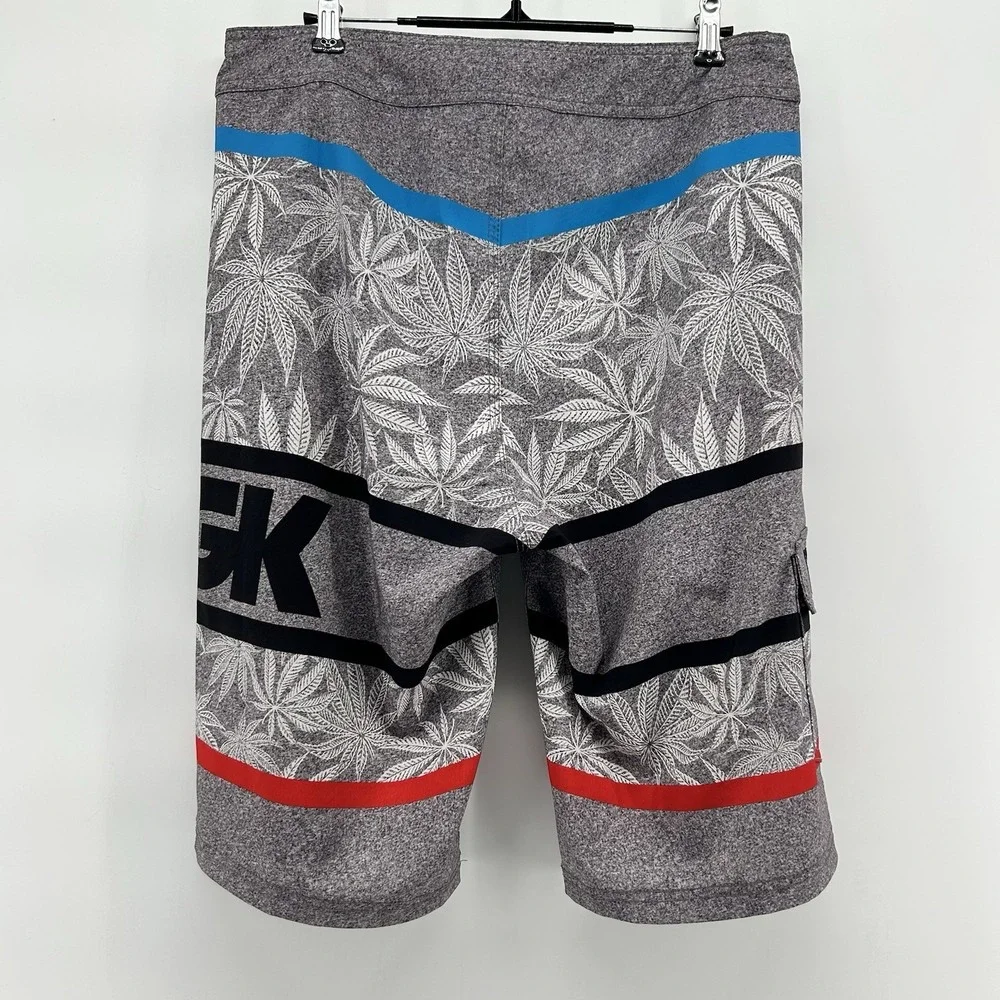 DGK Mens 32 Cannabis Weed Leaf Print Board Shorts Heather Gray Skate Streetwear